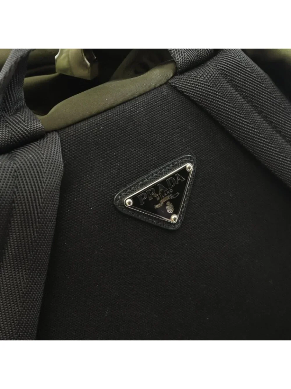 Prada Backpack Khaki Nylon Saffiano Leather